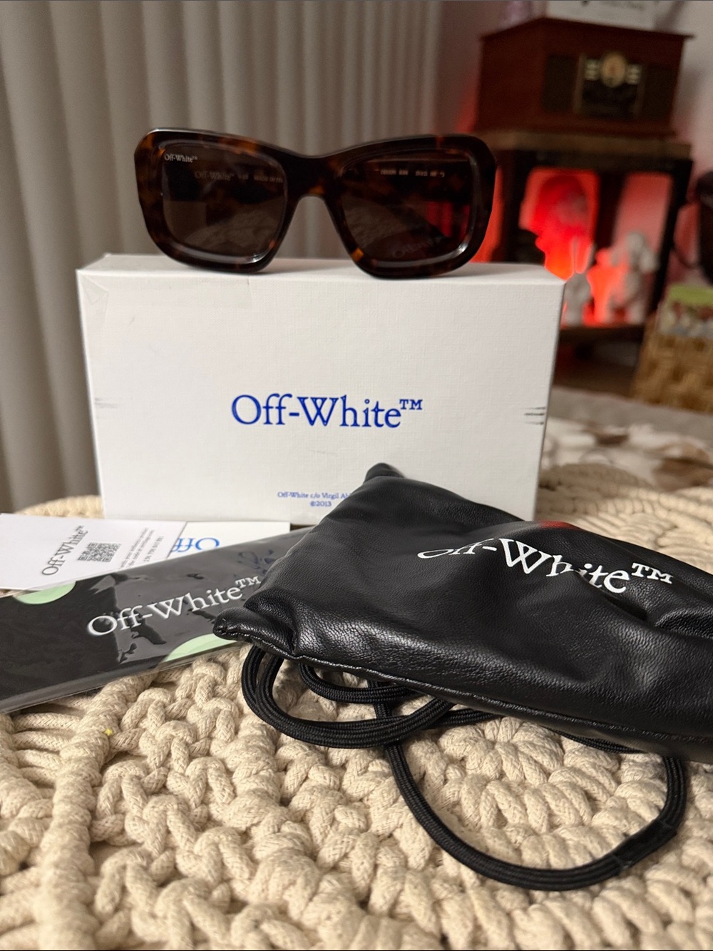 Off-White Brown Tortoiseshell Rectangular Sunglasses